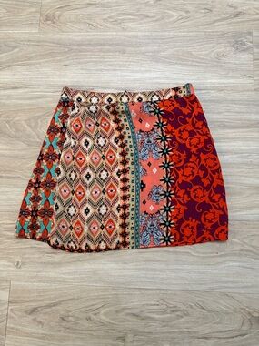 Sakura Multicolor Patchwork Mini Skirt - Red, Teal, Cream